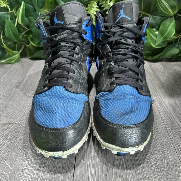 Nike Air Jordan 1 Retro TD Mid Football Cleat Black Blue Sz 11.5 AR5604-041 Used main image 10